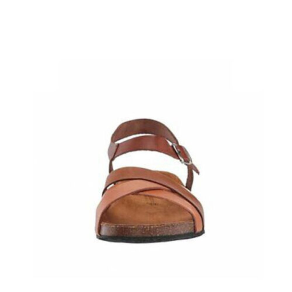 NEW Eric Michael Women Erin Tan Combo Crisscross Sandal Cork Buckle Ankle Strap - Picture 5 of 7